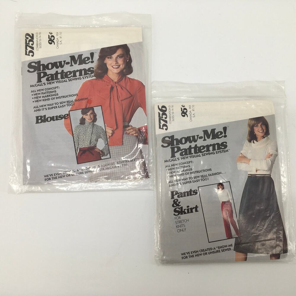 McCalls Sewing Pattern 5752 5756 1970s Beginner Blouse Skirt Pants 12-16 UNCUT